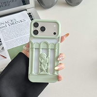 Coque de téléphone portable pour iPhone 18 Pro Max avec motif de colonne romaine en relief tridimensionnel, petit ange, rose pour jeune fille