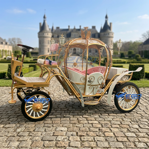 Golden <b>White</b> Electric <b>Pumpkin</b> Princess Carriage With Pink Seats For Wedding And Scenic Sightseeing Parade - Product Image 1