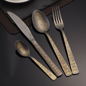 Juego de Cuchillo, Tenedor y Cuchara de Acero Inoxidable 410 con Diseño Grueso, Vajilla de Alta Gama, Estilo Retro de Lujo, Pulido Espejo, para Restaurantes - Product Image 5