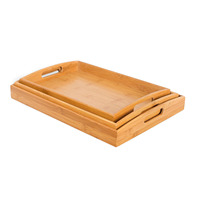 Lot de 3 plateaux de service en bambou écologiques avec poignées pour le petit-déjeuner, la table basse, l'ottoman, la cuisine, la chambre et le bureau