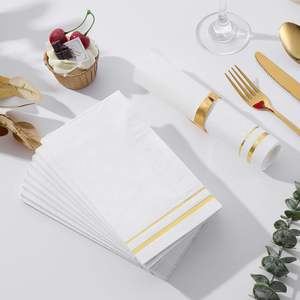 <span class=keywords><strong>Serviette</strong></span> de table <span class=keywords><strong>jetable</strong></span> en papier Airlaid 1 pli, écologique, 6 plis, 43x30cm, en pâte de bois vierge, imprimée, aspect lin doré, pour invités - Product Image 2