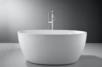 Ensemble de robinetterie pour baignoire autoportante en acier inoxydable chromé poli moderne, robinet de baignoire à montage au sol, kit de douche pluie, doux