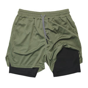 Men's Black Quick Dry Sport Shorts With Pockets Elastic Waist <b>Mid</b> Rise Short Length Spandex Polyester Knitted Fabric - Product Image 4