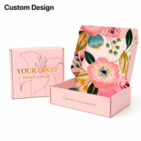 Boîte d'emballage cosmétique personnalisée en carton ondulé rose à motifs floraux, boîte d'expédition vide recyclée, boîte cadeau en papier, boîte avion avec votre logo