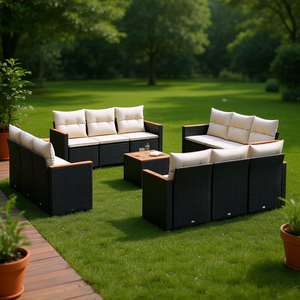 Modular Black Pe <b>Rattan</b> Garden <b>Sofa</b> Set 10 Seater Outdoor Furniture Contemporary Design - Product Image 2
