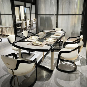 Mr sang trọng cao cấp gỗ sồi bàn ăn với đá cẩm thạch hàng đầu 6 ghế thiết lập cho biệt thự phòng ăn ánh sáng-kết thúc đồ nội thất - Product Image 2