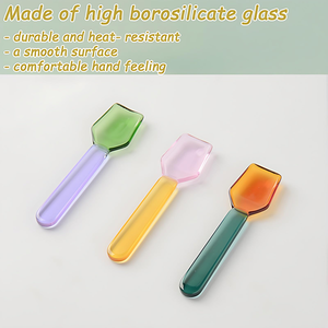 Custom Colorful Borosilicate Glass Yogurt Green Pink Disposable Ice Cream <b>Spoon</b> Long Handle Stirring <b>Coffee</b> <b>Spoon</b> Dessert - Product Image 3