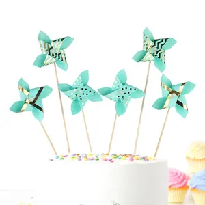 wholesale 2021 New Product Colorful Windmill Wrappers Cupcake Toppers Set Birthday Party Decoration Lovely supplies