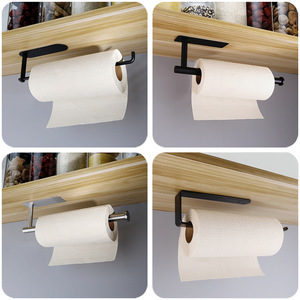 Porte-rouleau de papier toilette sans perçage, design minimaliste en acier inoxydable, or et noir, support mural pour salle de bain - Product Image 4