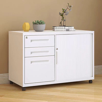 Meuble de rangement mobile à tambour, armoire de classement à 3 tiroirs, meuble à roulettes avec porte à volet roulant, meuble de rangement mobile combiné