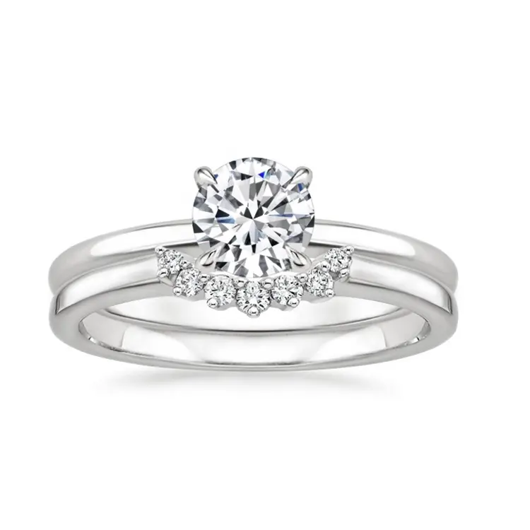 Fashion 14K solid gold rings for women high quality white D diamond moissanite engagement ring wedding ring set