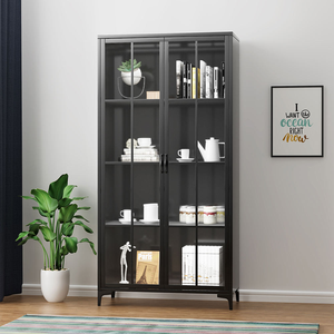 Armoire <span class=keywords><strong>de</strong></span> présentation en acier avec 2 portes vitrées, casier <span class=keywords><strong>de</strong></span> <span class=keywords><strong>balcon</strong></span>, armoire <span class=keywords><strong>de</strong></span> <span class=keywords><strong>rangement</strong></span> en métal pour livres, bibliothèque <span class=keywords><strong>de</strong></span> salon avec pieds - Product Image 1