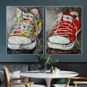 家居客厅装饰涂鸦艺术品运动鞋帆布流行街头运动鞋墙画墙画艺术鞋印