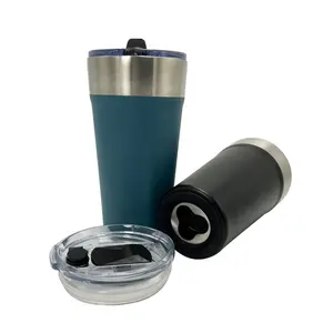 Double Wall BPA Free Stainless Steel Pint Vacuum Insulated Straw Lid Beer Tumbler Bottom With Opener