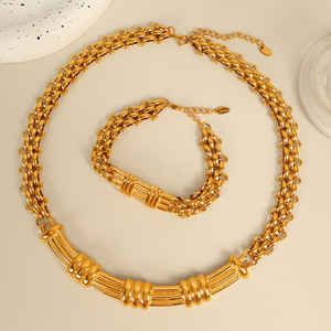 Bamboo Necklace And <b>Bracelet</b> <b>Set</b> 18k Gold Plated Men's Gift Fashion Jewelry Zinc Alloy Chain Design - Product Image 1