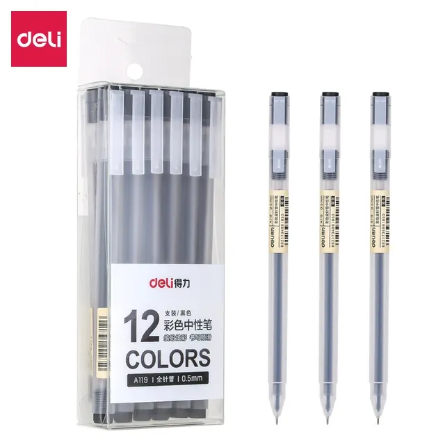 12 PCS Set Kawaii Blue Black Red 0.5 mm DELI Ballpoint Pen for Journal Cute Gel Pen