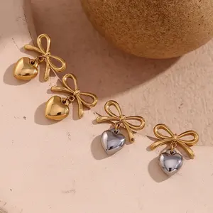 Schmuck Geschenk Bogen-Ohrringe vergoldeter Herz-Schmuck Stiftschmuck für Damen Edelstahl-Schmuck