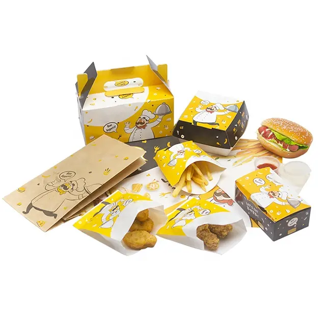 Logo personalizzato LOKYO porta via scatole per alimenti patatine fritte scatola di pollo fritto pepite sacchetti di carta imballaggi per alimenti a rapida preparazione