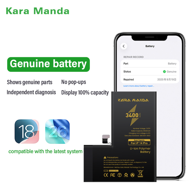 Kara Manda Smartphone Lithium Battery for iPhone 14Pro for iPhone 12 13 14 15 Oem Genuine Diagnostic 0 Cycle Replacement Battery