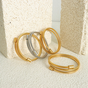 Modern Minimalist 18K Gold Plated Stainless Steel Triple Wrap Snake Chain <b>Bangle</b> <b>Bracelets</b> for Women | Hypoallergenic & No Fade - Product Image 3