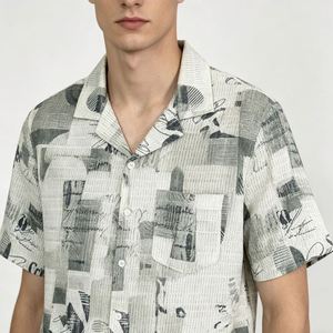 Camisa de punto calado para hombre con estampado digital, camisa formal de algodón con botones personalizados y cuello calado, camisas de vestir para hombre - Product Image 4