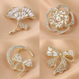 Wholesale OEM/ODM Custom Rosette Bow High-End Zirconia Accessory Corsage Brooch