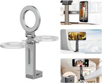 Support de téléphone à clip, rotation à 360 degrés, métal argenté, support de table, pliable, extensible, flexible, anneau magnétique N52, clip réglable