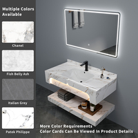 Double Vasque Moderne Suspendue de Qualité Hôtelière, Lavabo Rectangulaire en Pierre Frittée Marbre avec LED, pour Salles de Bain