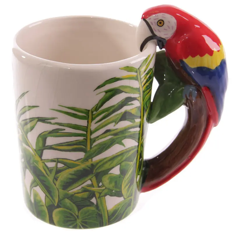 Tasses à café en céramique à poignée de perroquet peintes à la main, tasse à thé en forme d'oiseau de mélamine 3D personnalisée, de toute forme, taille et couleur