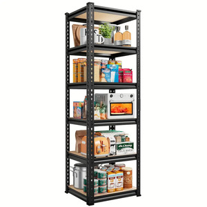Estantería Metálica Ajustable Sin Tornillos con Ranuras y Tablero de Madera para Almacenamiento en Hogar, Almacén o Garaje - Product Image 1