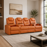 Ensemble de canapés inclinables électriques extensibles 4 places en cuir véritable avec structure en bois et mousse à mémoire de forme pour salon moderne, usage commercial et hôtelier