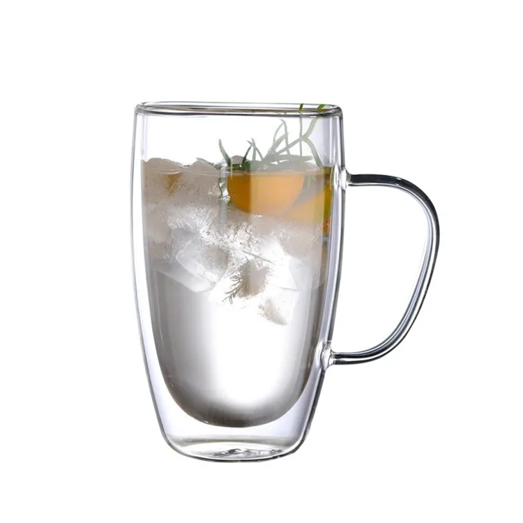 12 oz doppelwandige Glas kaffeetassen Klare Borosilikat-Isolierglas becher mit Griff