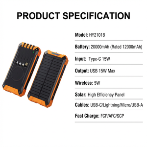 Batterie Externe <span class=keywords><strong>Solaire</strong></span> 20000mAh à Charge Rapide, Étanche, Portable pour Camping et <span class=keywords><strong>Survie</strong></span> en Extérieur, Support DDP - Product Image 5