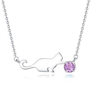 Collier en argent 925 style coréen, anti-ternissement, avec pendentif chat mignon, griffes serties, pierre naturelle 5mm, cadeau d'anniversaire pour petite amie - Product Image 1