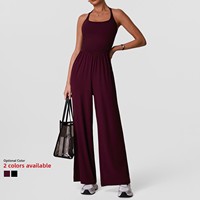 Jumpsuit Wanita 2026 Model Halter Cross Hollow Back, Bahan Bernapas Cepat Kering Tanpa Jahitan, Kaki Lebar, Kasual Modis untuk Tari, Yoga, dan Olahraga di Gym