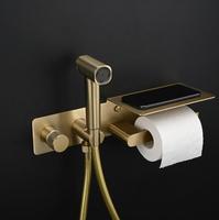 Salle de bain or brossé laiton chaud et froid toilette autonettoyante Shattaf Bidet Spray Set douche musulmane à main avec porte-papier