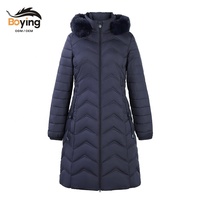 Manteau d'hiver personnalisable Boying pour femme, coupe longue et ajustée, respirant, avec fermeture éclair, en polyester et coton, col et capuche amovibles