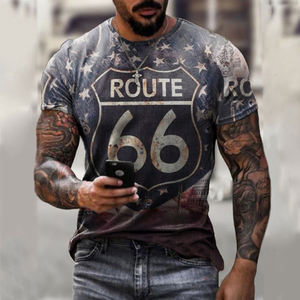 เสื้อยืดพิมพ์ลาย Route 66 คุณภาพสูง แฟชั่นคอกลม ลายกราฟิก Motor 66 <span class=keywords><strong>Inn</strong></span> เสื้อยืดฤดูร้อน โพลีเอสเตอร์ ทรงหลวม - Product Image 3