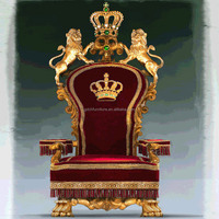 Luxe français en bois massif sculpté couronne chaise villa salon canapé chaise tissu rouge lion sculpté fauteuil personnalisé
