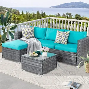 Nuovo design di lusso impermeabile terrazza con struttura in acciaio inox balcone rattan moderno set di mobili da giardino