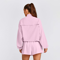 Ensemble 2 pièces personnalisé brodé en 3D, veste coupe-vent sport oversize à épaules tombantes et short pour femme, vente en gros OEM