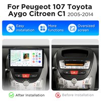 Radio de Coche Junsun de 10 Pulgadas con Carplay y Android para Peugeot 107, Citroën C1, Toyota Aygo 2005-2014, Reproductor de DVD para Coche, Estéreo Multimedia 2 DIN