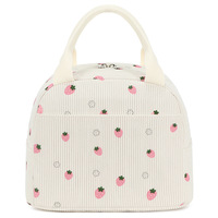 Sac à déjeuner isotherme en velours côtelé avec fermeture éclair, fourre-tout alimentaire doublé en polyester, sac isotherme portable pour pique-nique en extérieur