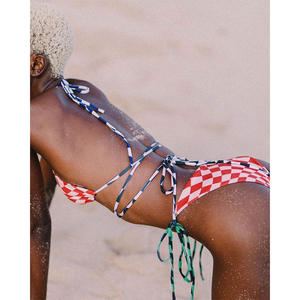 Conjunto <span class=keywords><strong>de</strong></span> Bikini Triangular con Top Halter y Tanga <span class=keywords><strong>de</strong></span> Tiras para Mujer, Traje <span class=keywords><strong>de</strong></span> Baño Sexy <span class=keywords><strong>de</strong></span> Dos Piezas con Lazos Laterales - Product Image 4