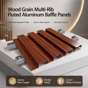 Panel de aluminio acanalado con textura de madera, sistema de perfil metálico para techo con sistema de encaje a presión. - Product Image 1