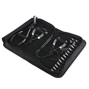 Black Color Hair Extension Tools Kit Cutting Scissor 12pcs Styling <b>Clips</b> 2 Beads Pliers Tapein Plier Pulling Hook & Loop Tool - Product Image 1