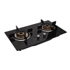 Factory Good Quality Copper Burner 7mm/8mm Glass Top Gas Stove Cast Iron Pan Support 2 Burner Gas Hob