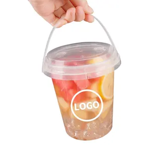 Benutzer definierte YiCheng Logo Einweg Obst behälter 32oz Clear Bucket Cup Plastik getränk 1000ml Eimer mit Deckel