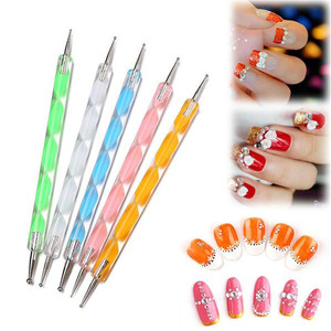 Lot de 5 stylos à points pour ongles, double face, avec pince à strass et outil de pointillage Mandala, brosse métallique, kit d'outils de manucure et nail art - Product Image 1
