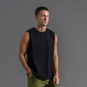 Nueva camiseta sin mangas de algodón puro para hombre, camiseta sin mangas deportiva grande sólida para hombre, chaleco de camisa de fondo suelto para Fitness